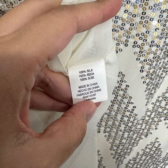 Jenny Han 100% Silk Sleeveless Cream Sequin Boat Neck Blouse Size XS - Picture 7 of 9